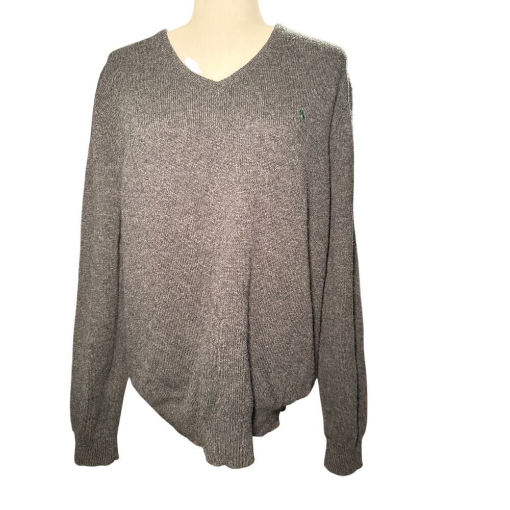 Polo Ralph Lauren 100% Lambswool V-Neck Sweater, Charcoal Gray, Men's Large
